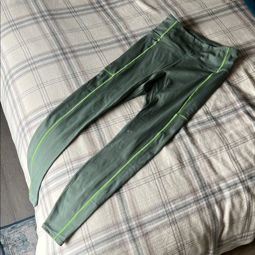 Fabletics Olive Leggings with Lime Highlights